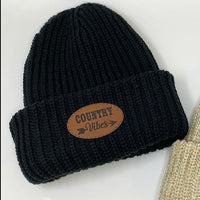 Country Vibes Leather Patch Beanie