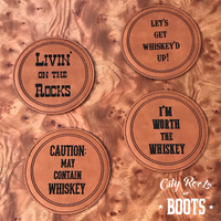 Whiskey Themed Leatherette Engraved Coaster Set