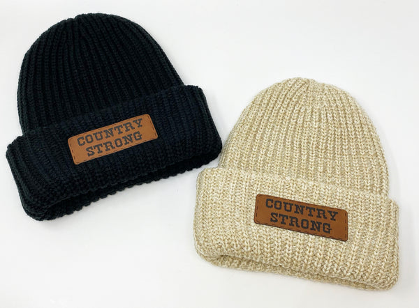 Country Strong Leather Patch Beanie