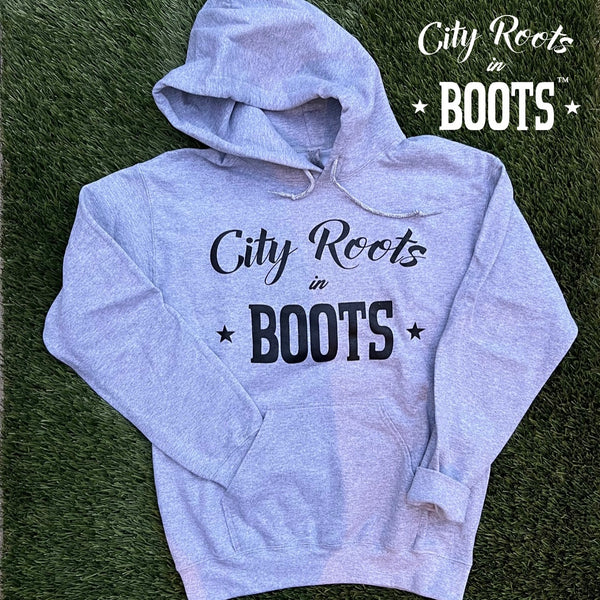 City Roots in Boots Unisex Light Gray Pullover Hoodie