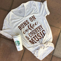 Runs on Coffee & Country Music Women's V Neck Tee