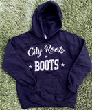 City Roots in Boots Unisex Black Pullover Hoodie
