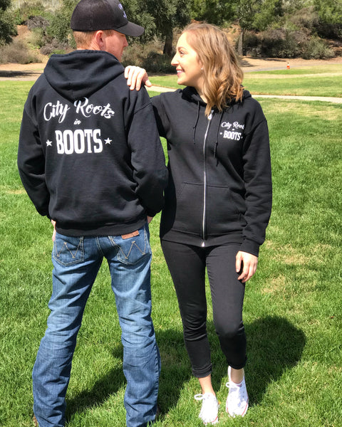 City Roots in Boots Unisex Logo Black Zip Up Hoodie