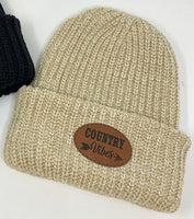 Country Vibes Leather Patch Beanie