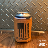City Roots in Boots Flag Leatherette Engraved Koozie