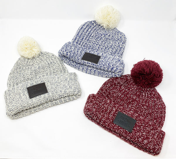 City Roots in Boots Pom Pom Leather Patch Beanie