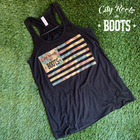 City Roots in Boots Women's Camo Flag Tank