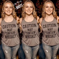 Caution: May contain whiskey racerback tank top on a country girl