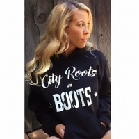 City Roots in Boots Unisex Black Pullover Hoodie